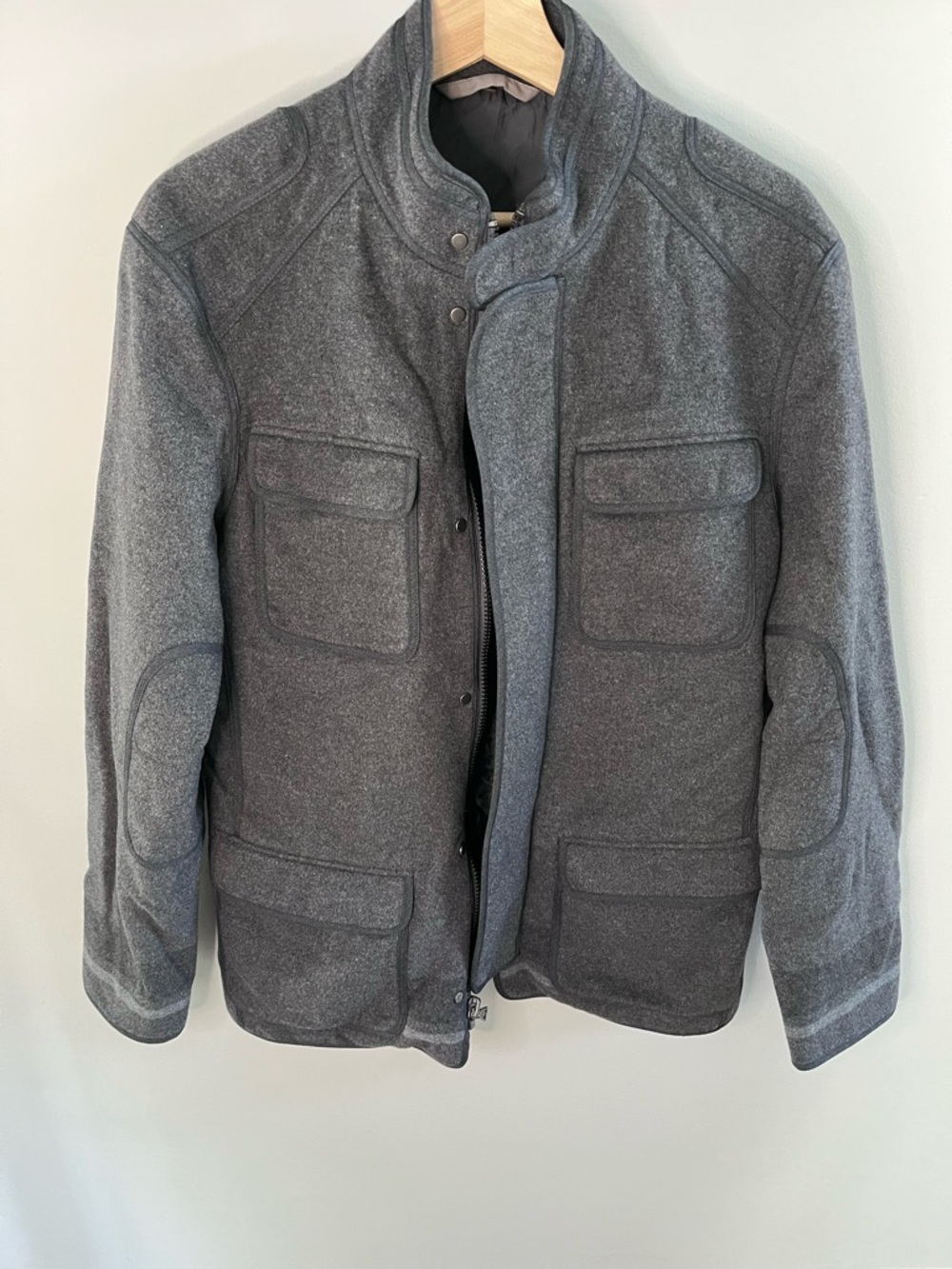Elie Tahari Mens Wool Cashmere Blend Field Jacket Grey M Mock Neck Full Zip